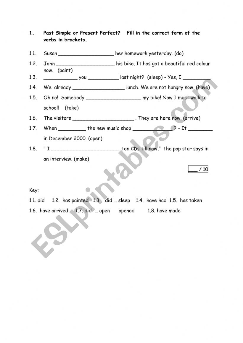 Worksheet simple past or past perfect
