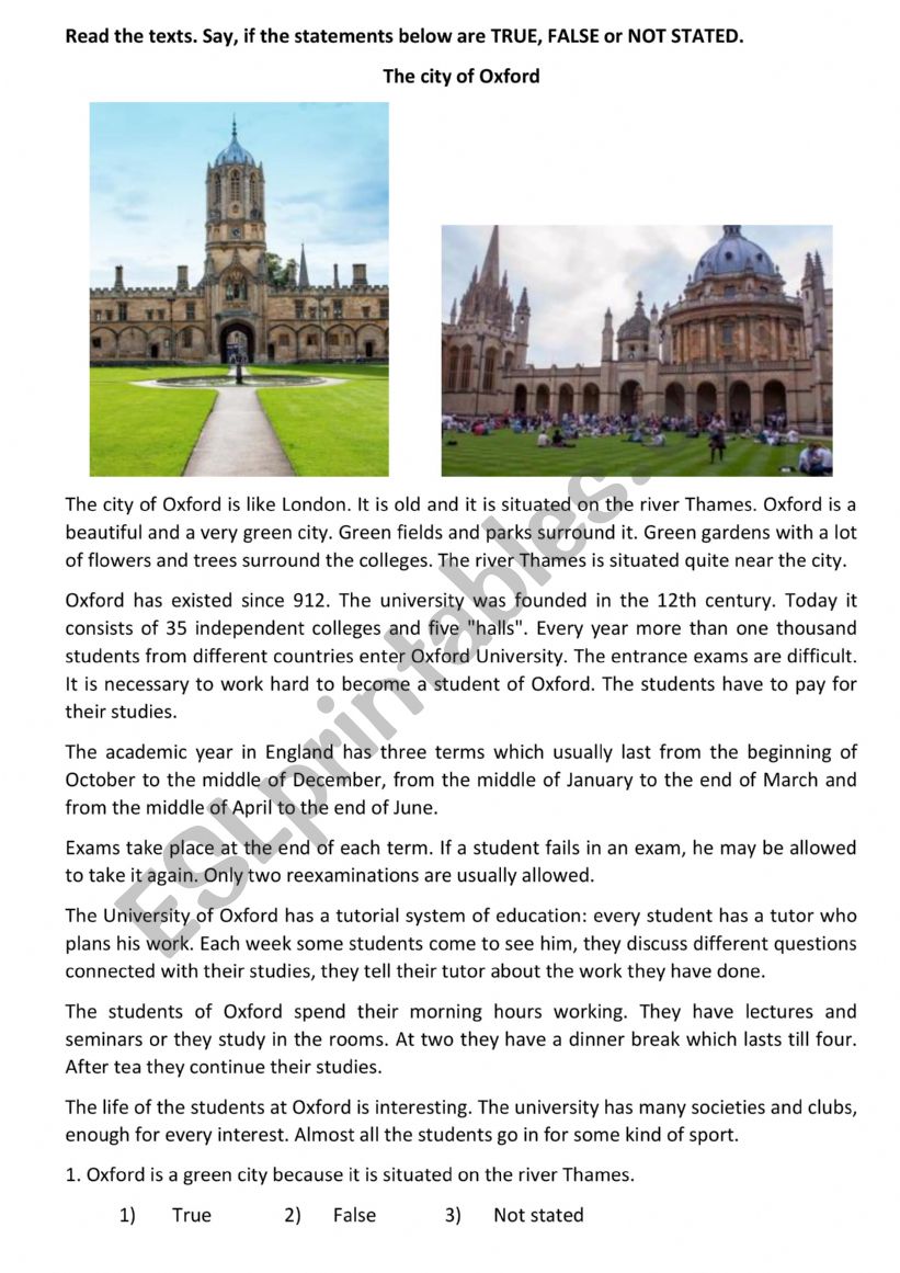 Oxford and Cambridge worksheet
