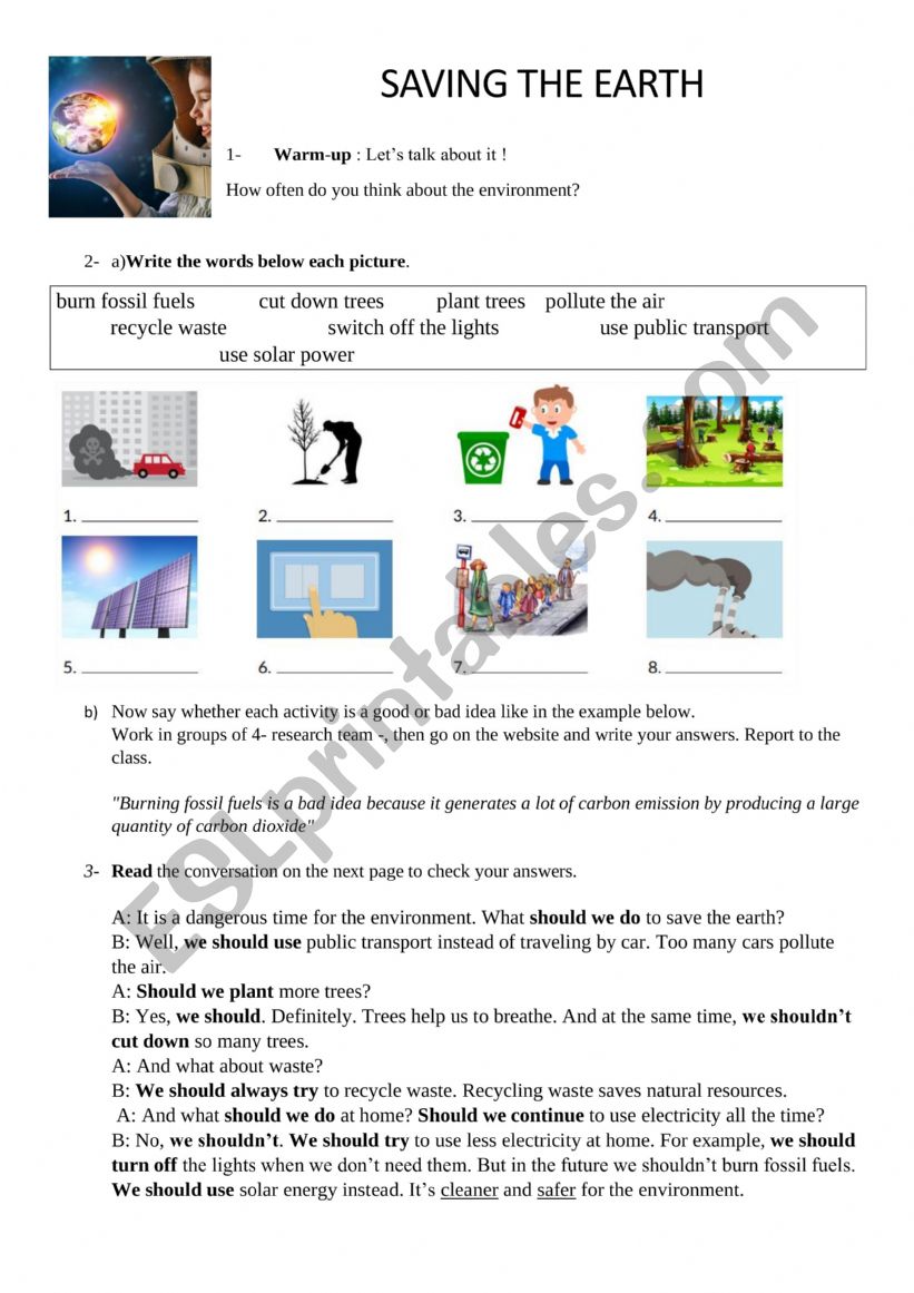 SAVING THE EARTH worksheet