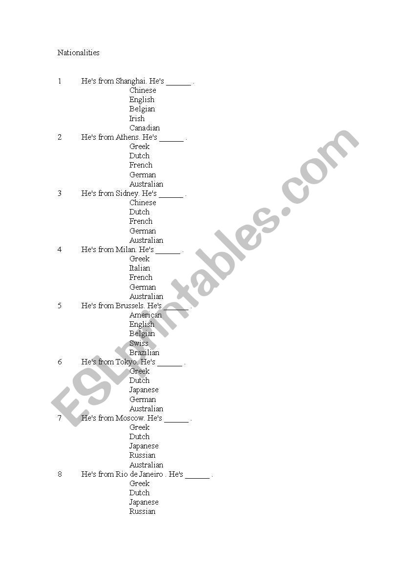 nationalities worksheet