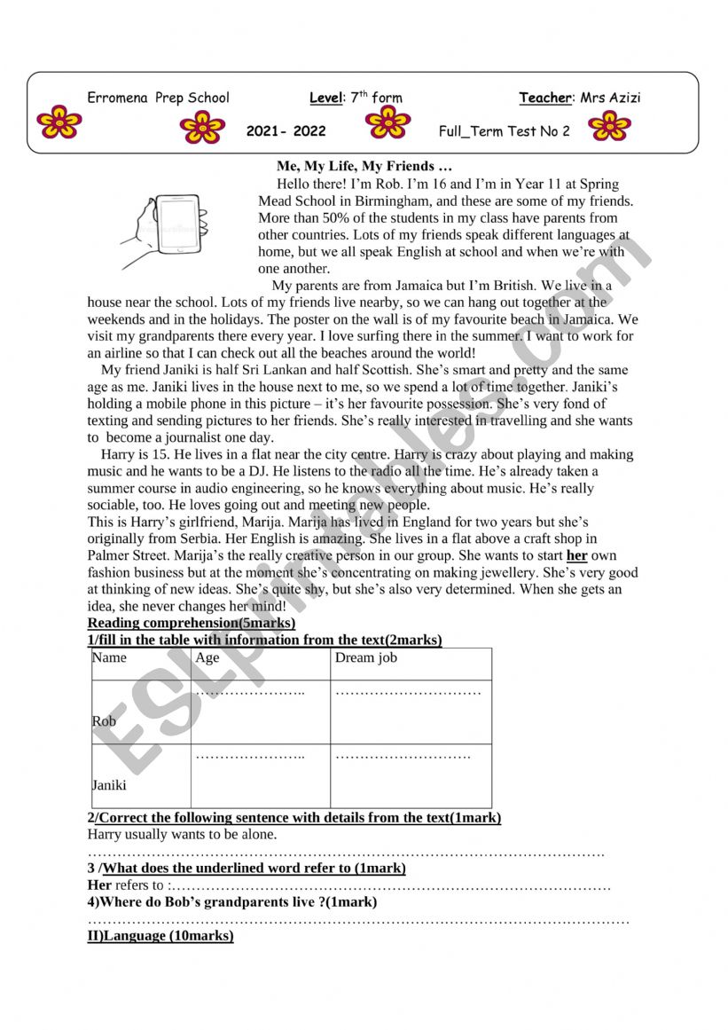 Term test 2 worksheet