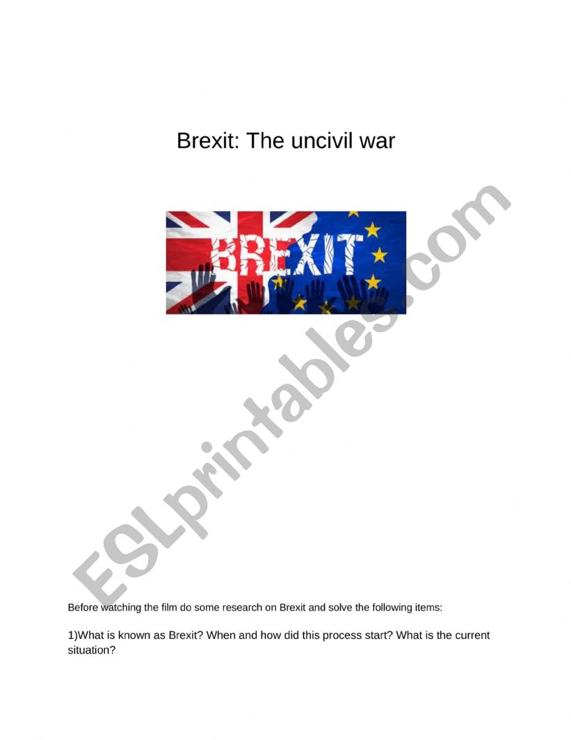 Brexit The Uncivil war  worksheet