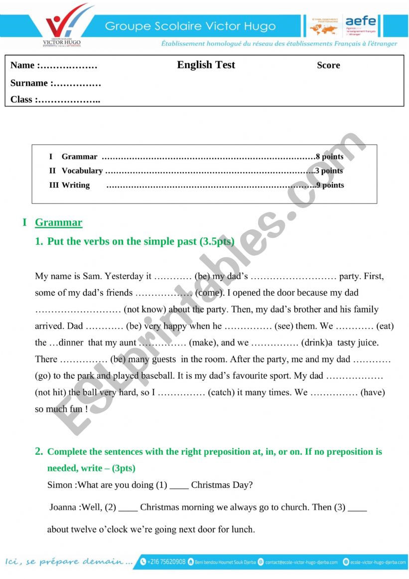 Exam worksheet