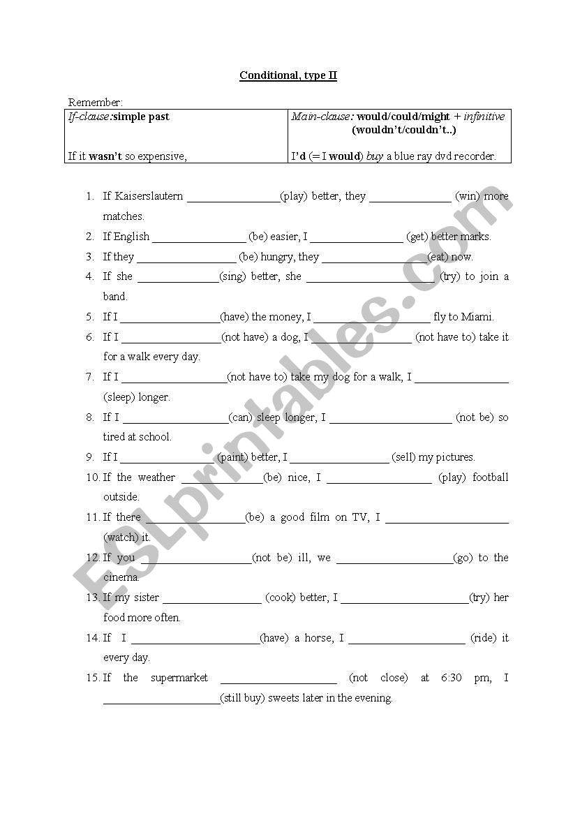 Conditional - type 2 worksheet