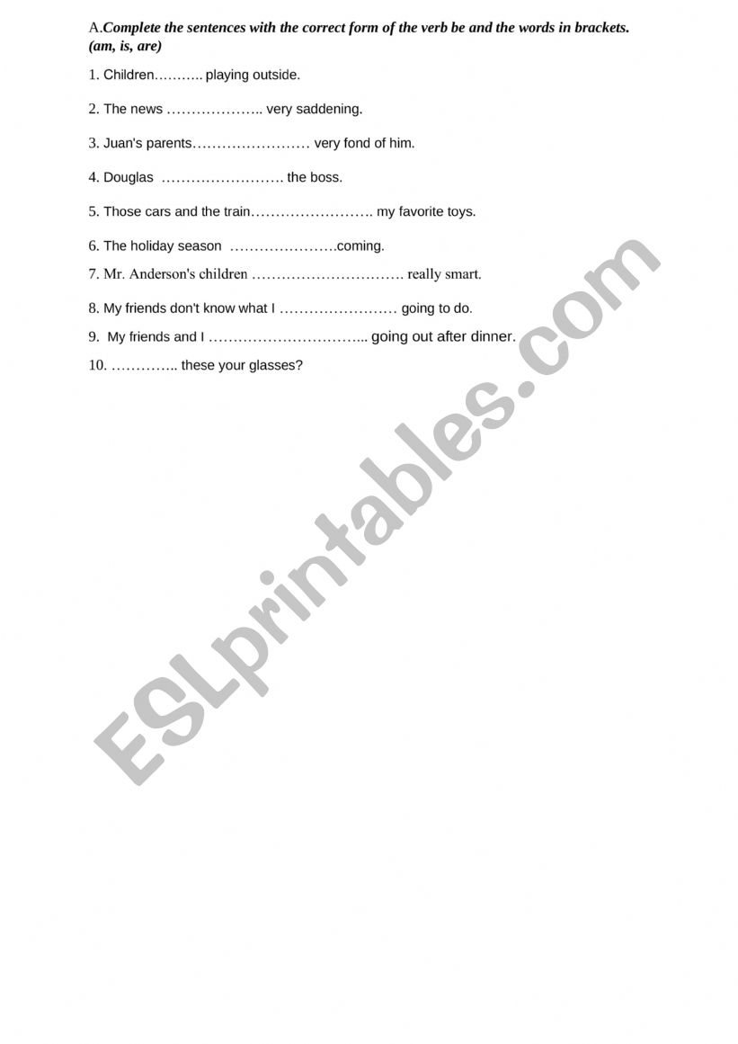 Am is are worksheet