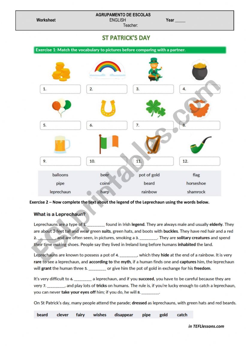 Saint Patrick�s Day worksheet