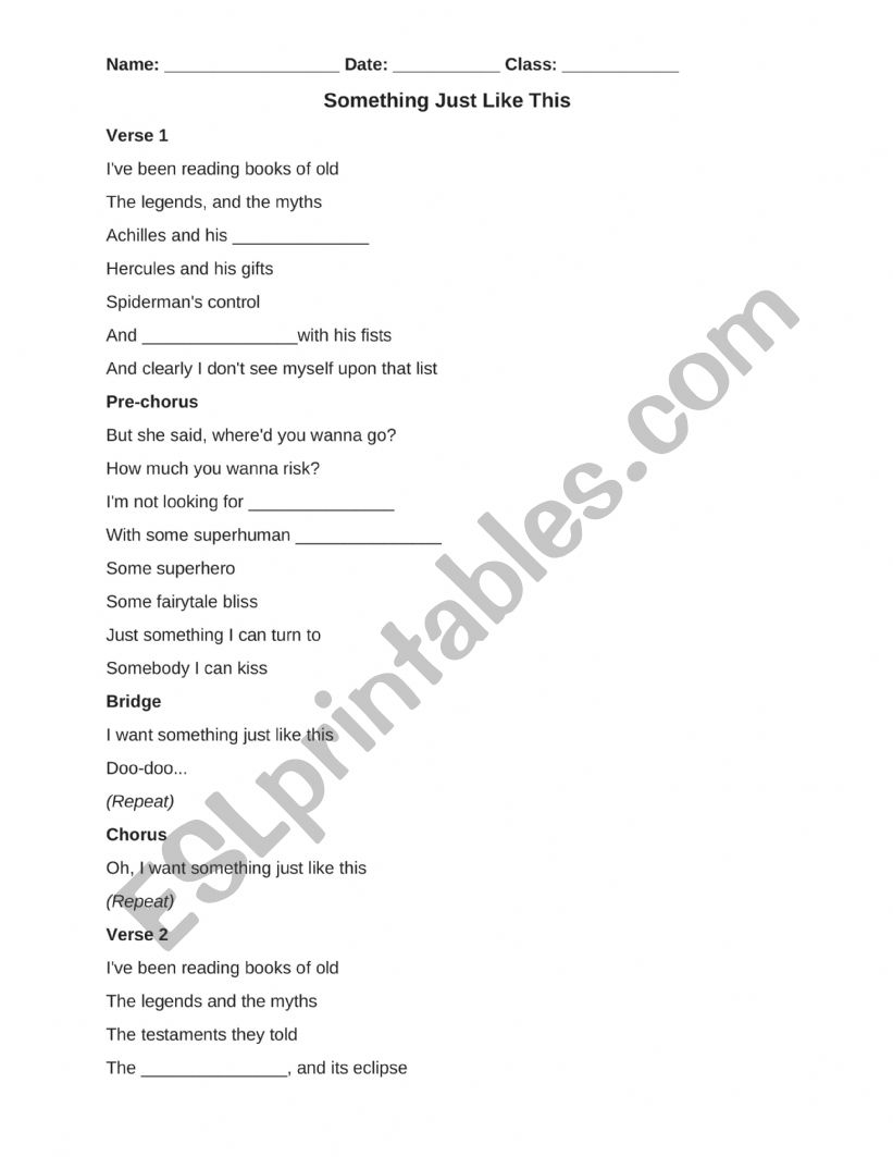 Something Just Like This worksheet