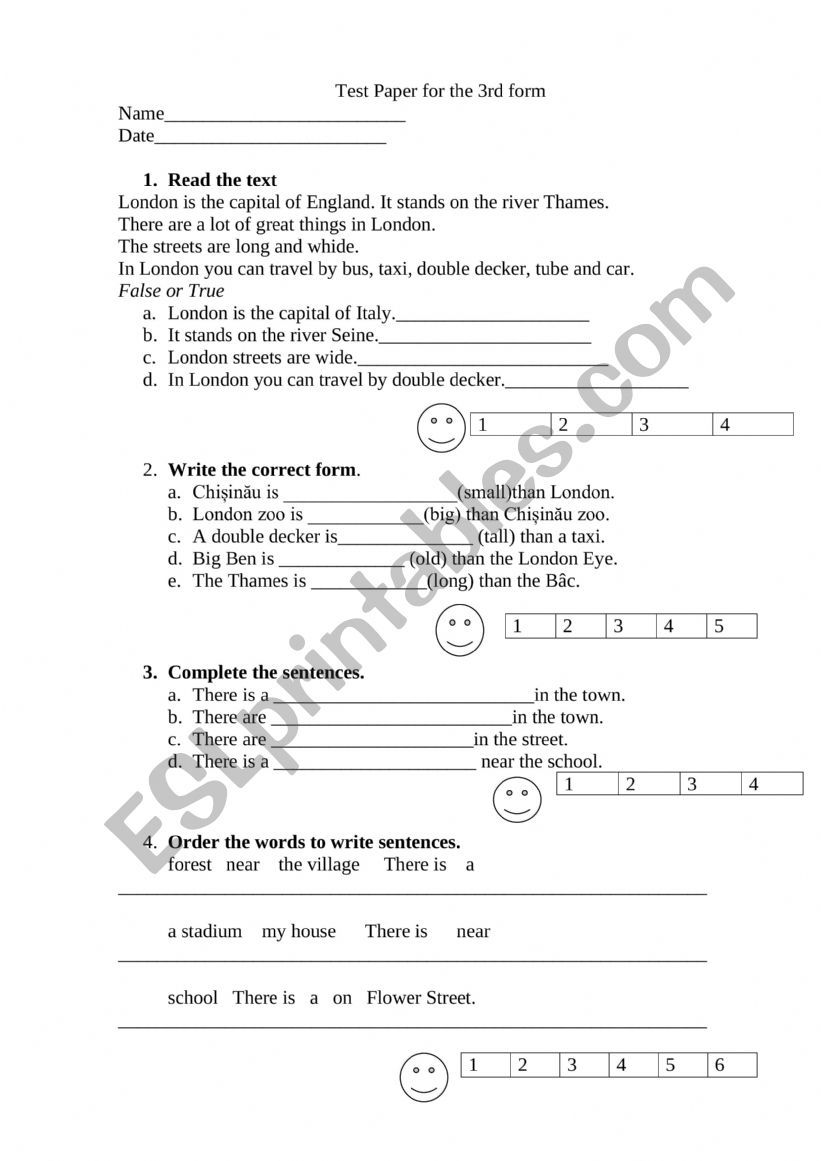 test paper worksheet