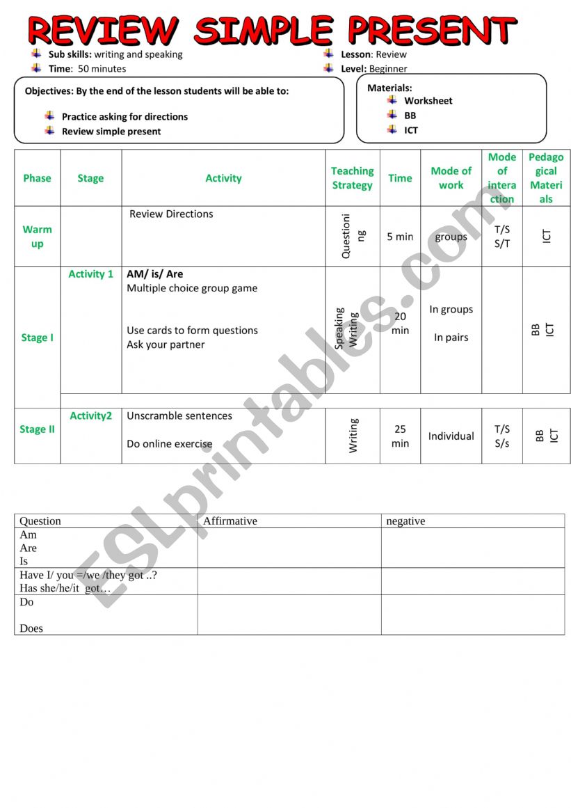 Lesson plan worksheet