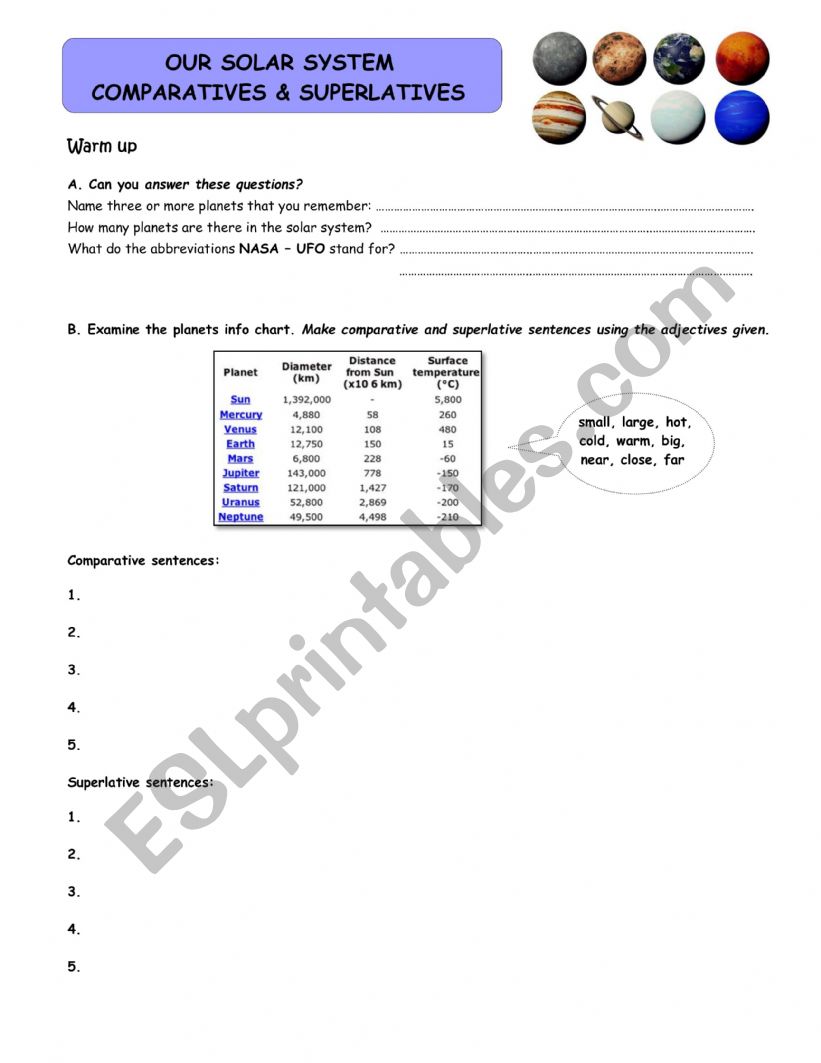 COMPARATIVES & SUPERLATIVES with PLANETS