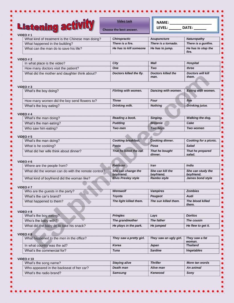 Listening Activity worksheet
