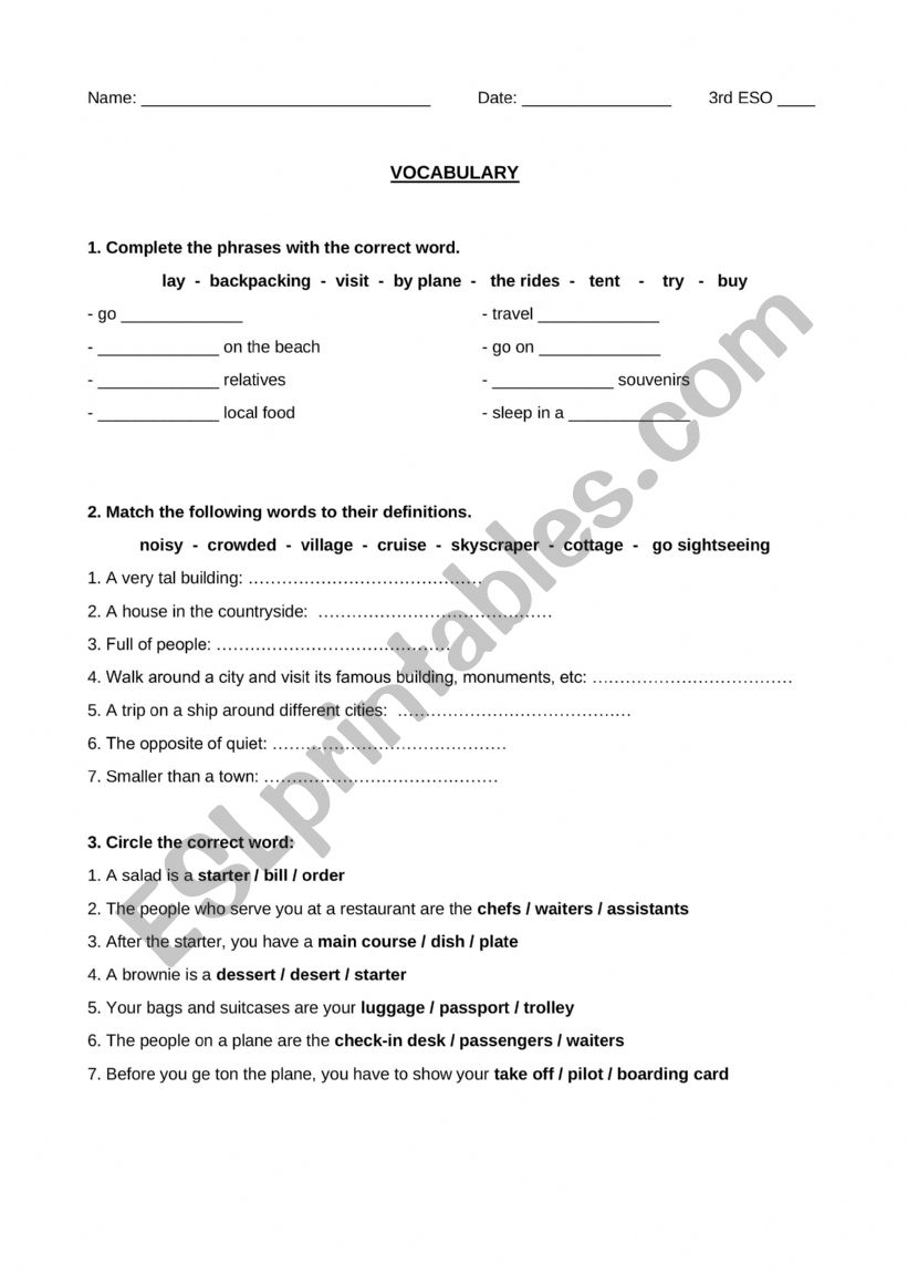 Exam 3rd ESO worksheet