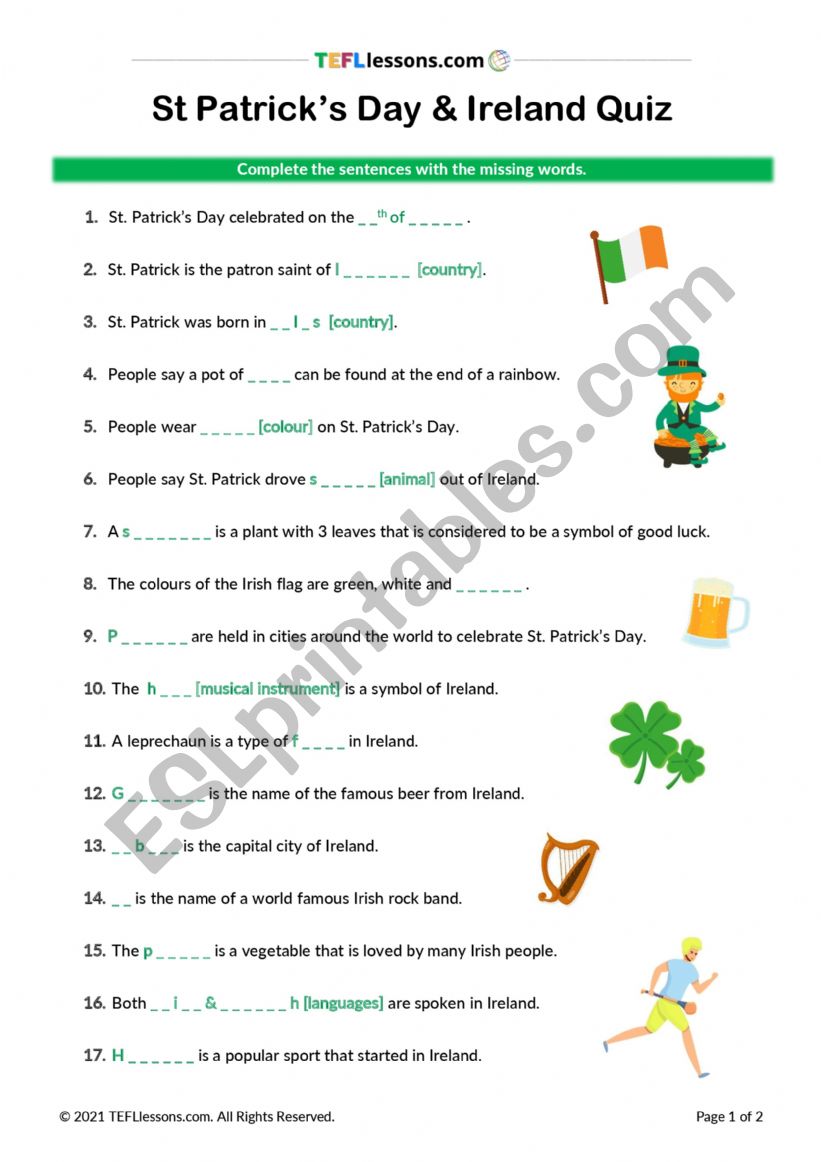 St Patricks Day Quiz  worksheet