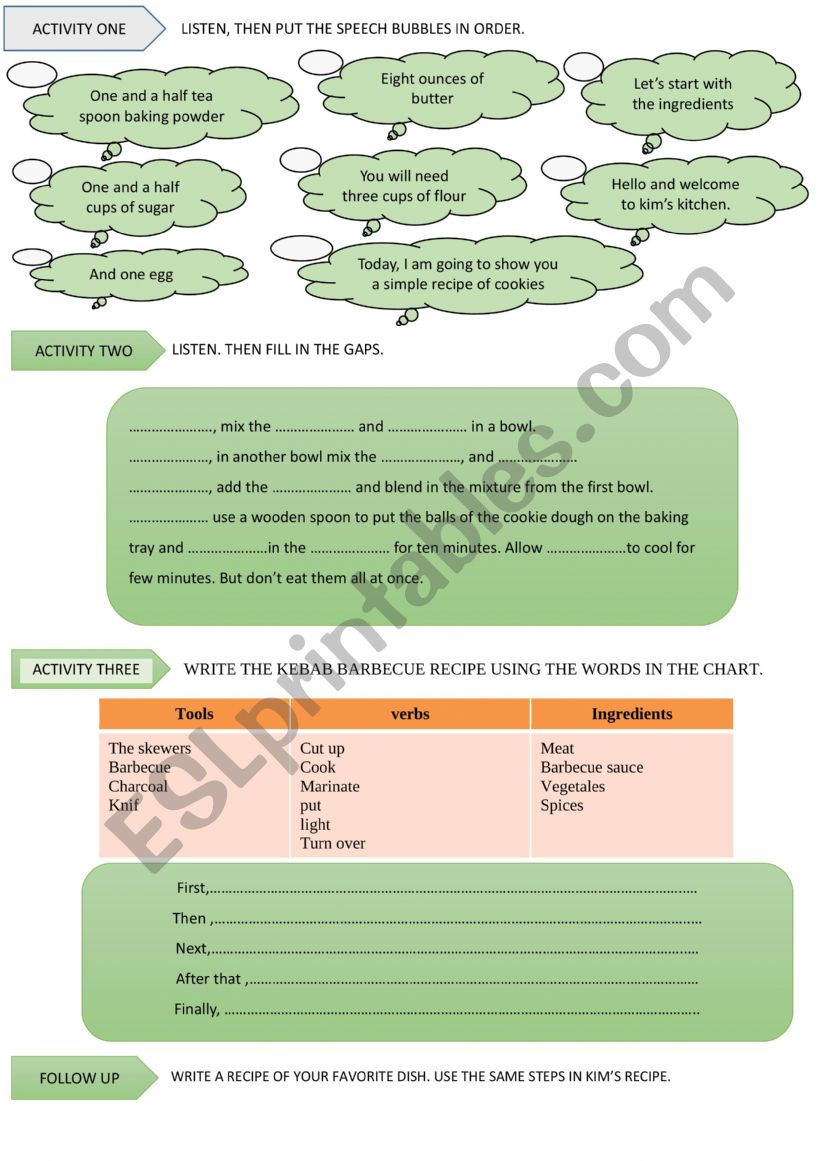 COOKIE RECEPIE worksheet