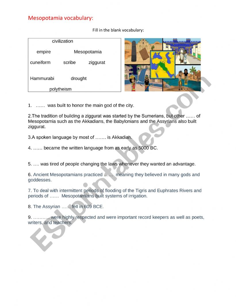 Mesopotamia worksheet