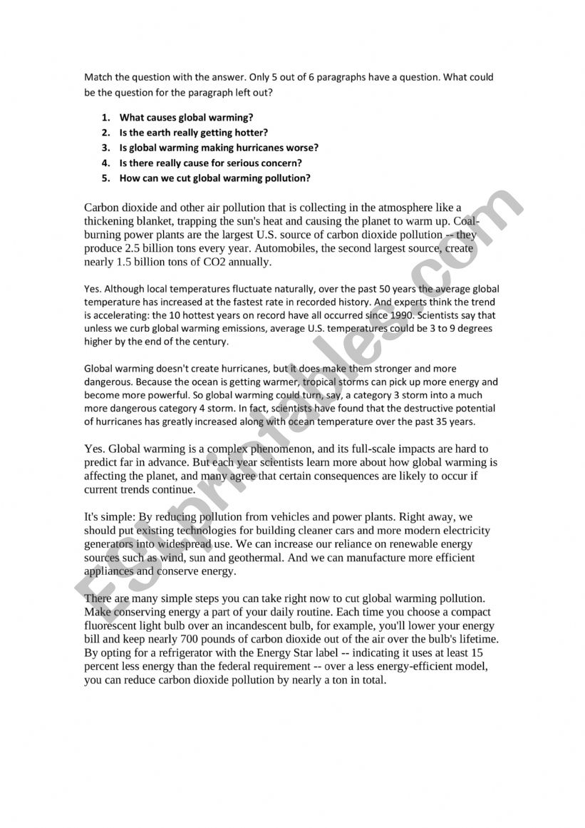 global warming worksheet