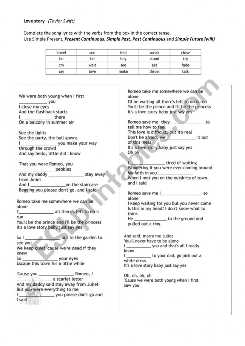 Song Activity - Love story (Taylor Swift)