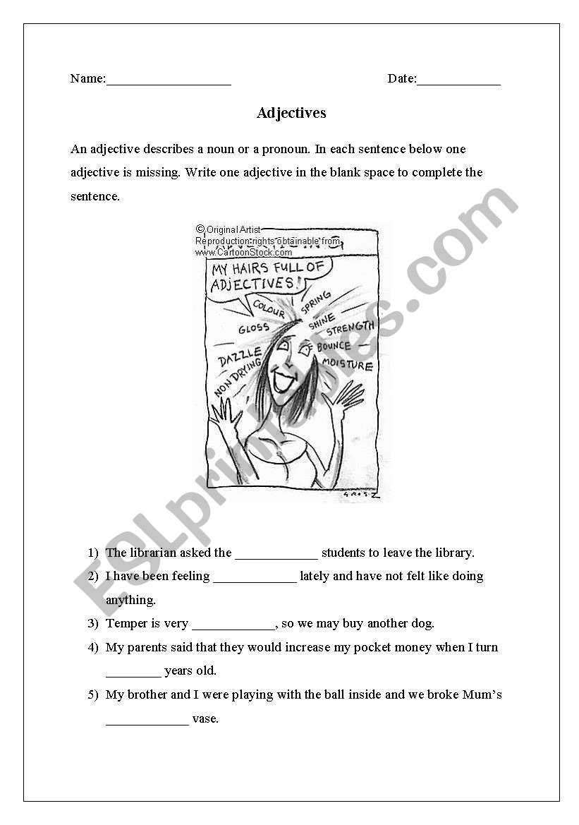 Adjectives worksheet worksheet