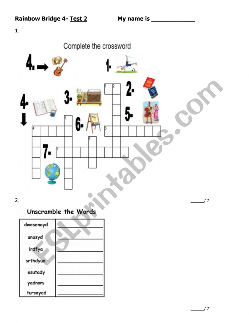 Test 3 worksheet