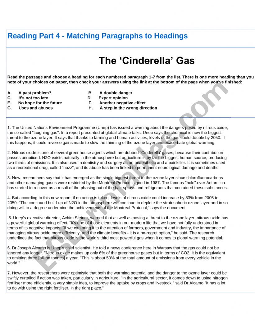 Reading part 4 - Aptis worksheet