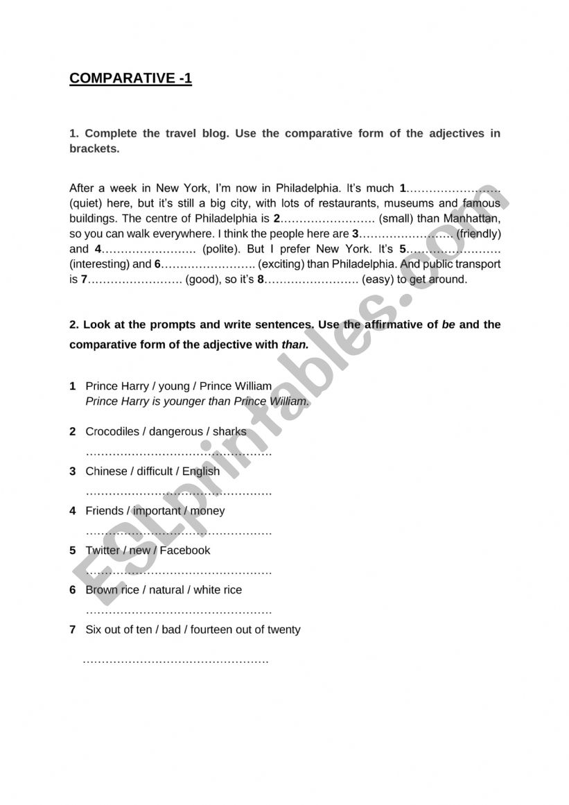 comparatives worksheet