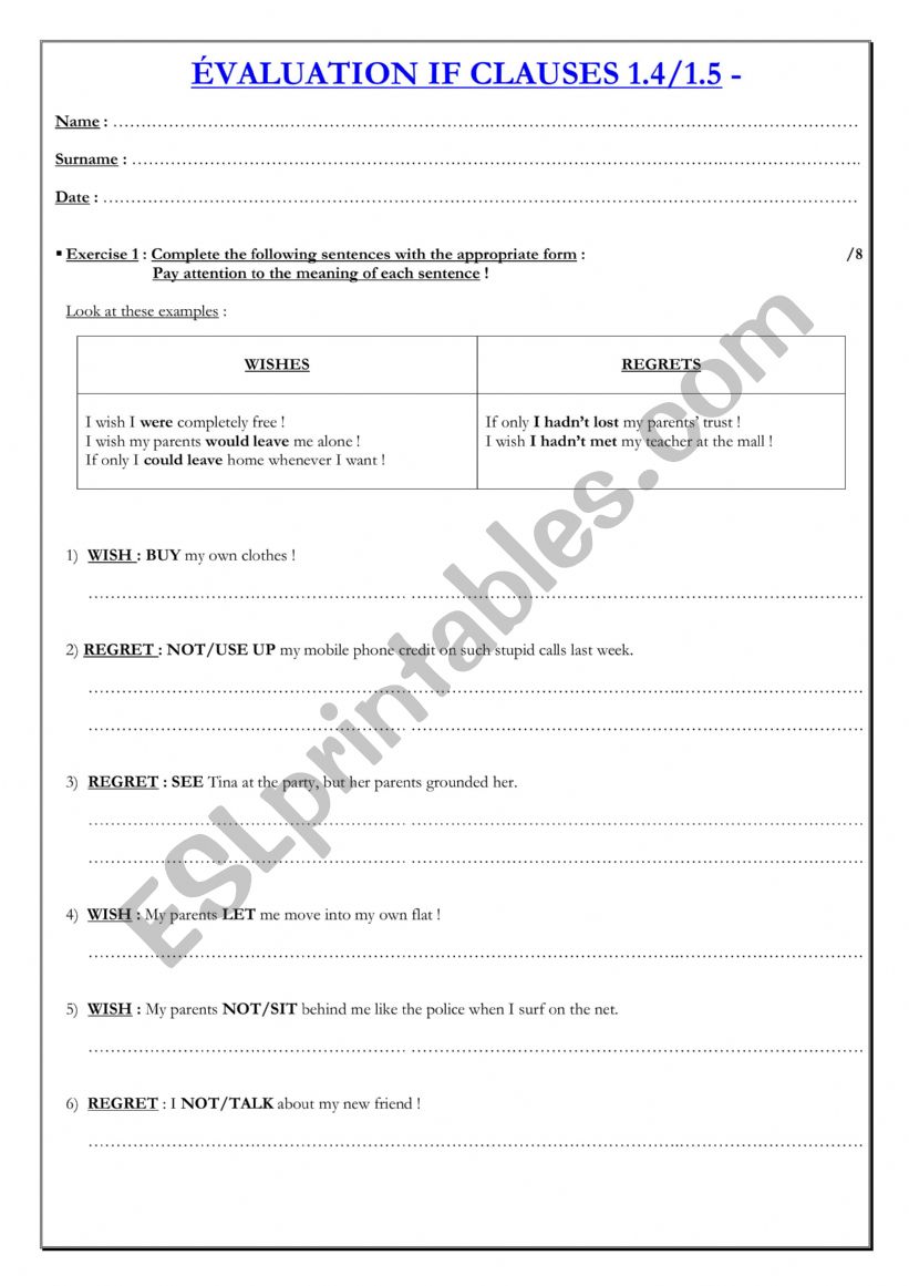 IF CLAUSES ASSESSMENT worksheet