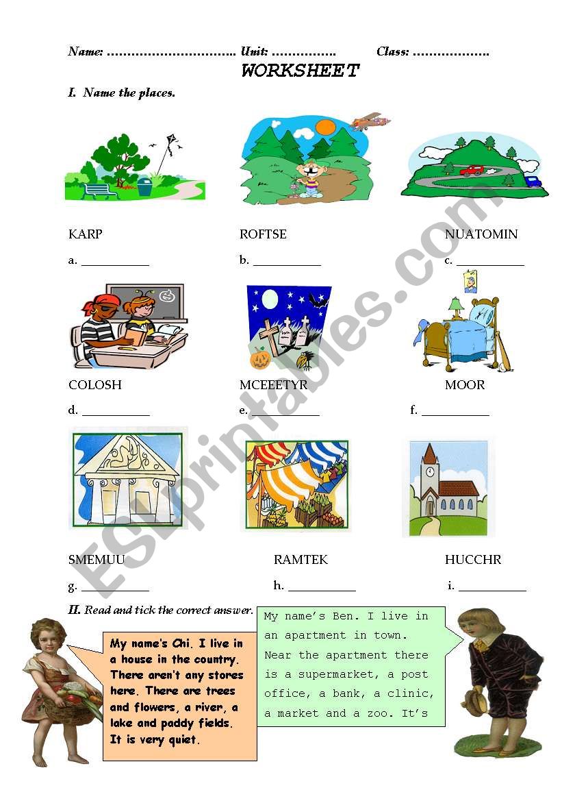 Places worksheet