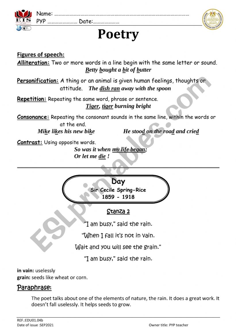 Poem Day - Part 2 worksheet