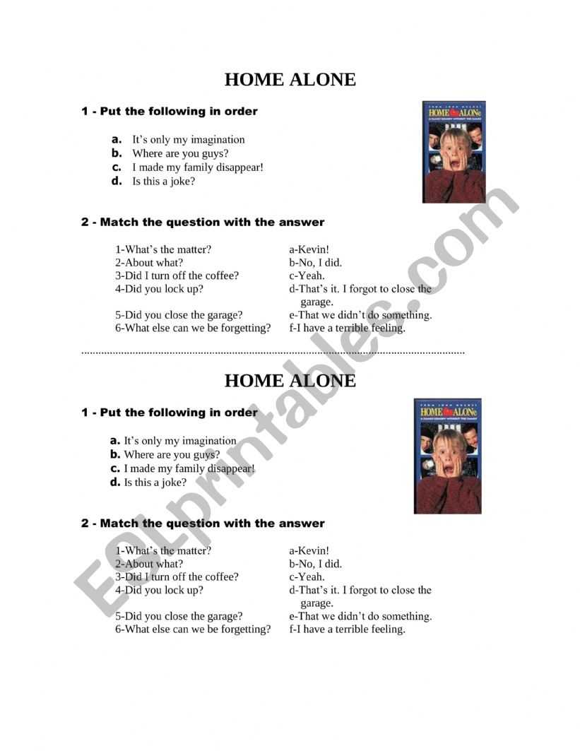 HOME ALONE (FILM) worksheet