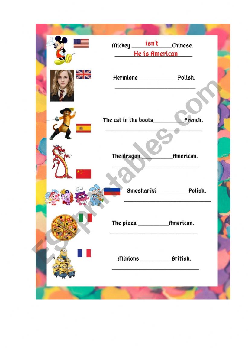Grammar worksheet - to be (affirmative and negative forms)
