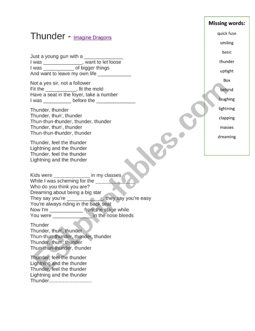 song worksheet