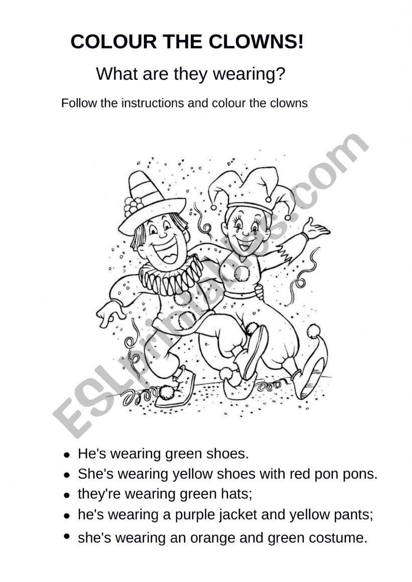 Colour the clown! worksheet