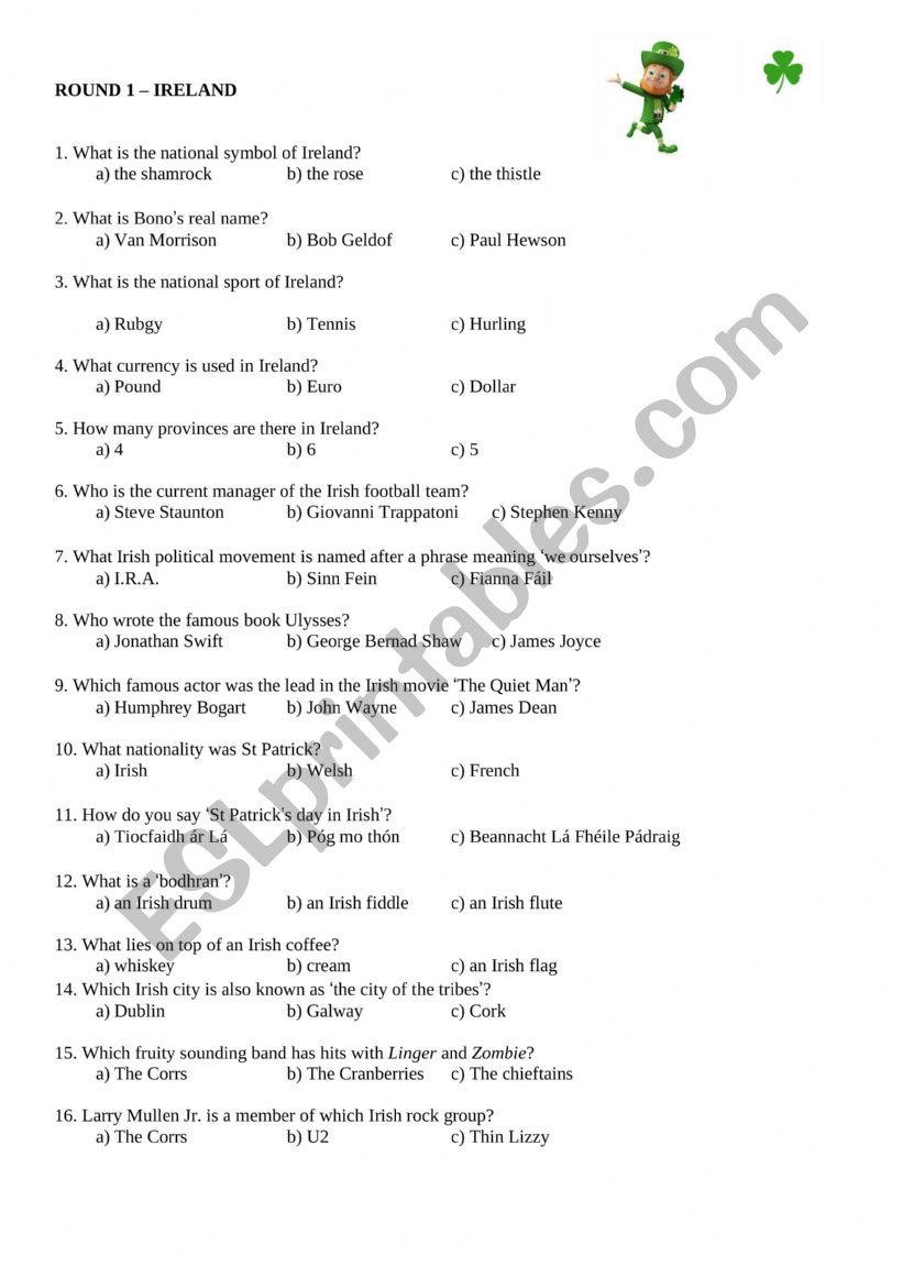 IRELAND worksheet