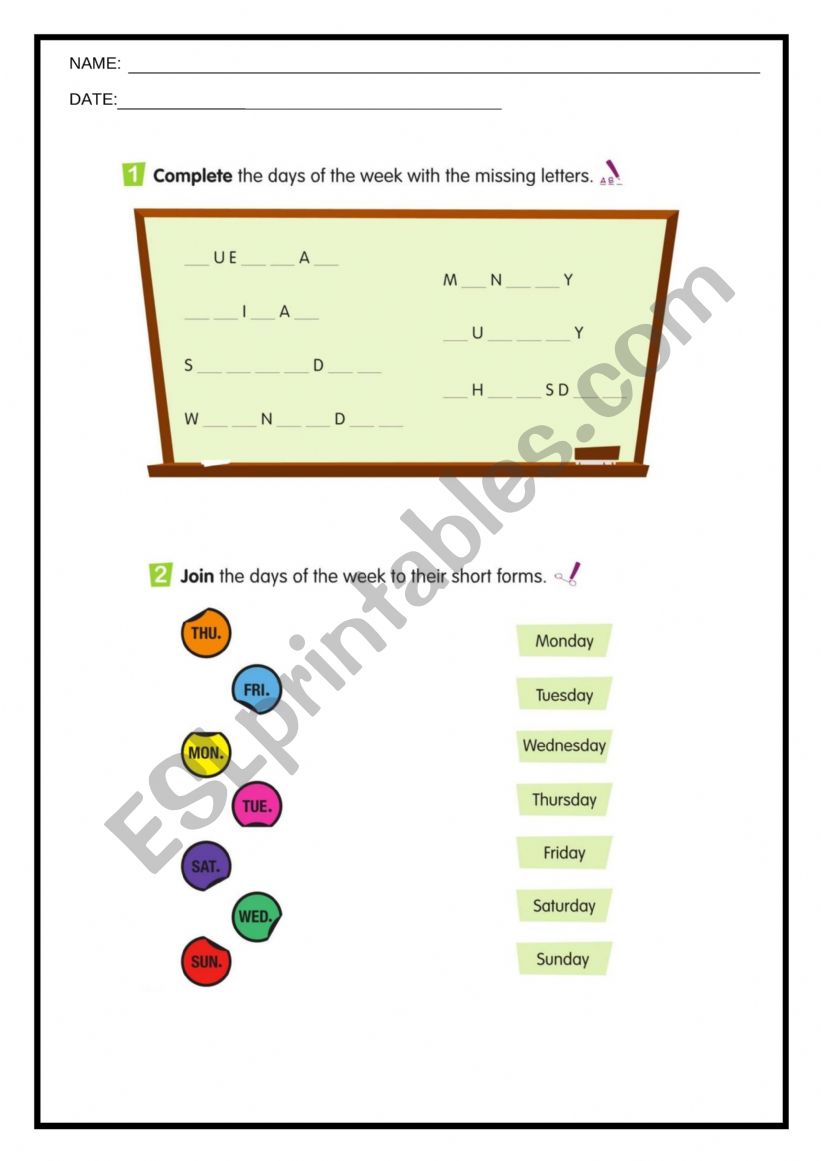 Days of the week  worksheet