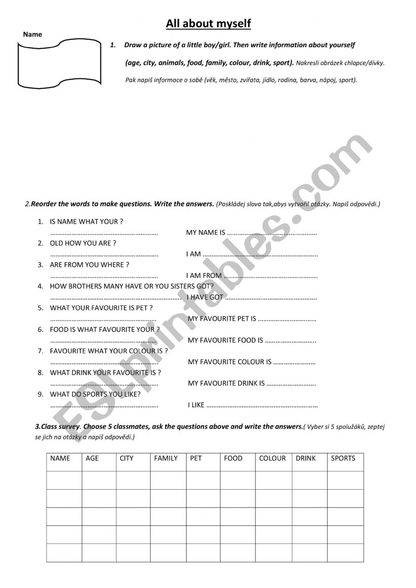 All about me worksheet