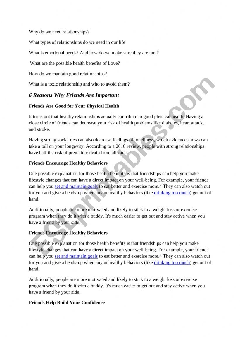 relashionships  worksheet