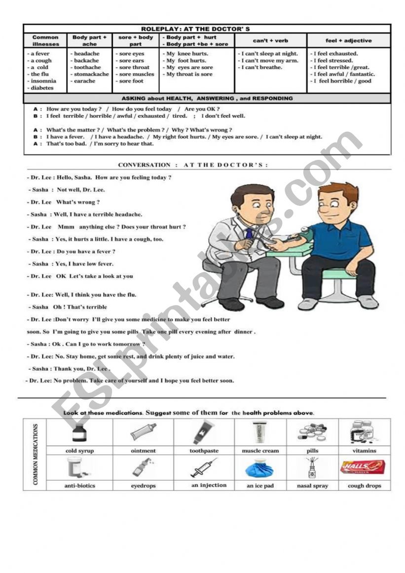 Health problems worksheet