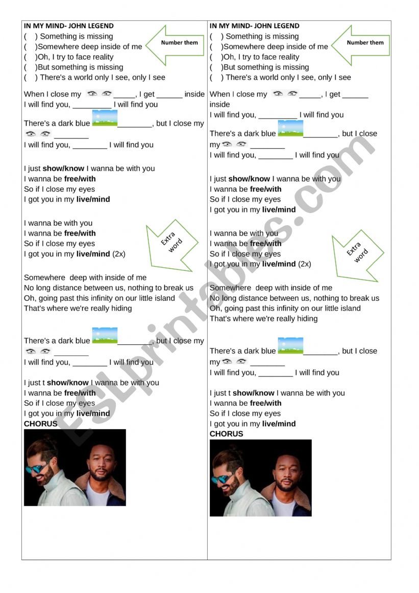 Song - In my Mind worksheet