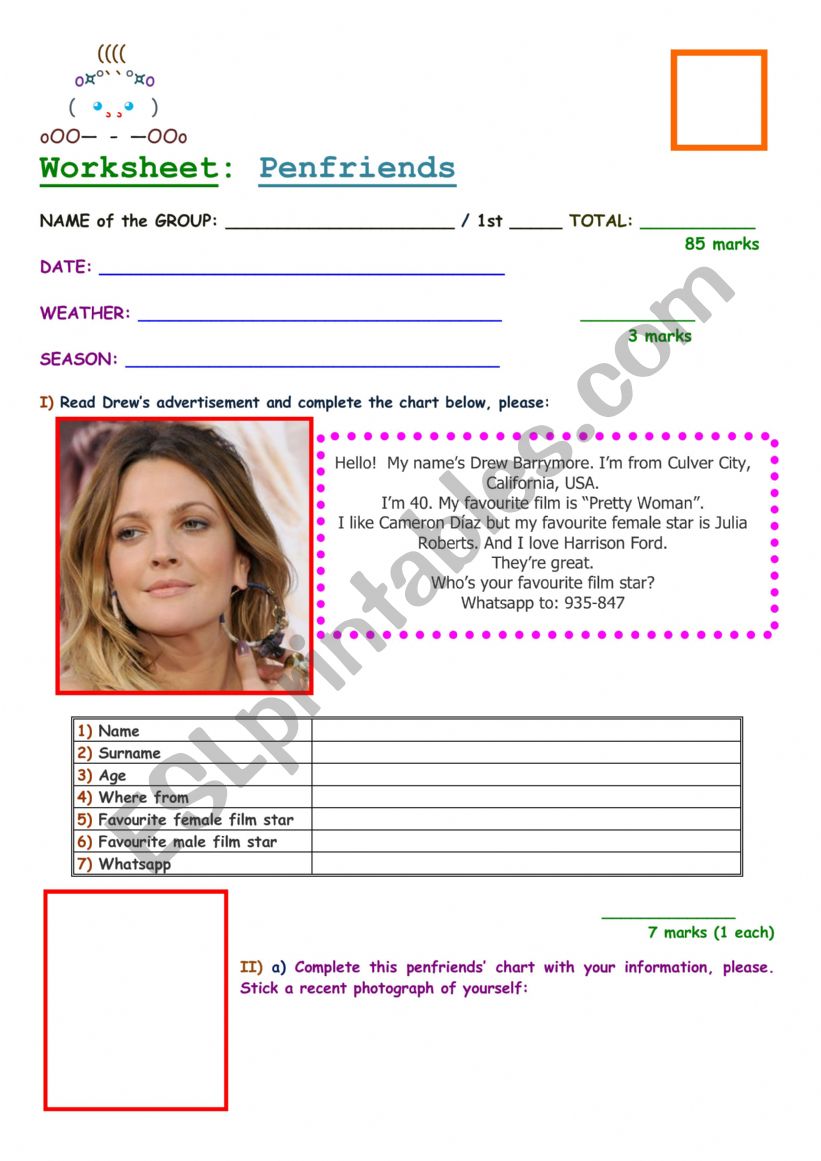 Pen friends worksheet