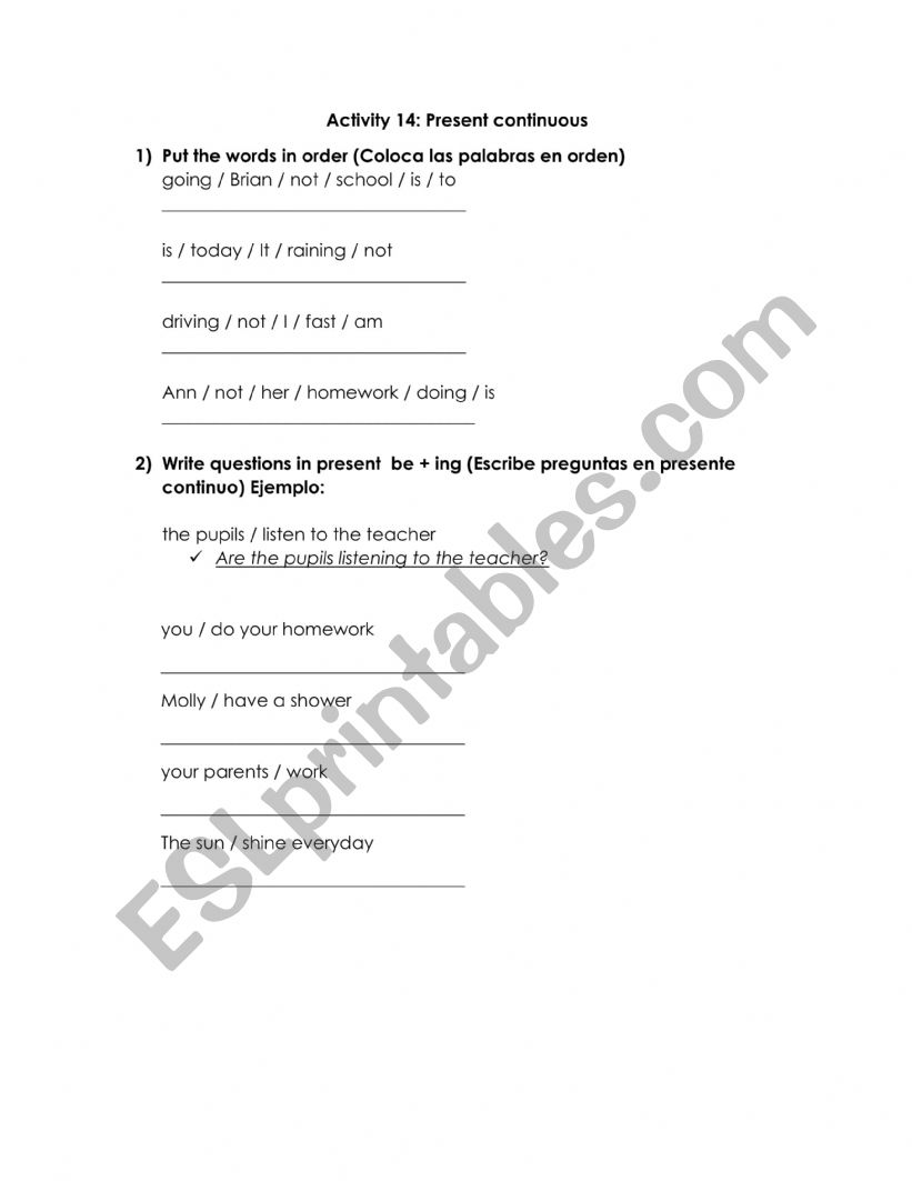 Present continuous - negative and interrogative forms