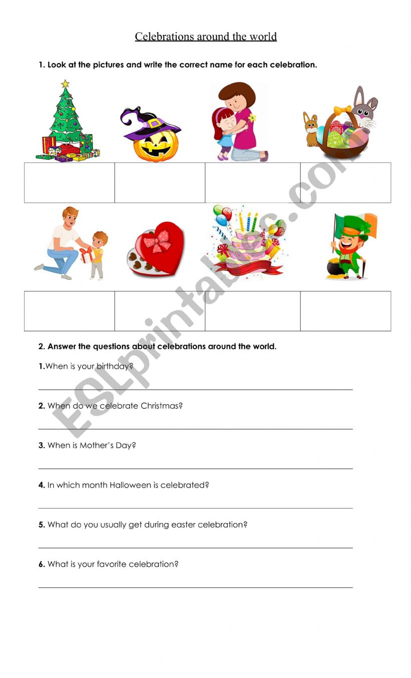 Celebrations around the world worksheet