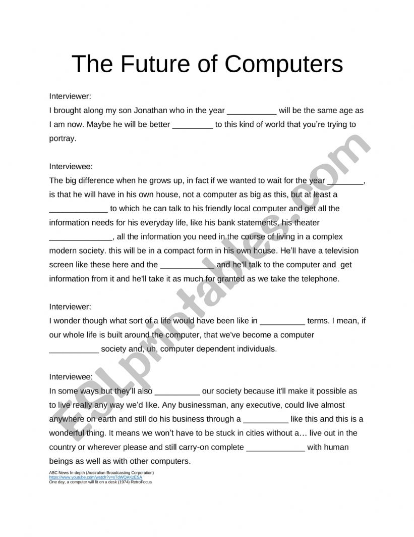 The Future of Computers worksheet