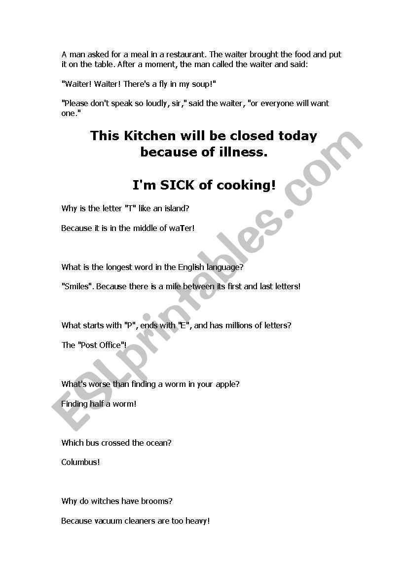 Jokes for esl students worksheet