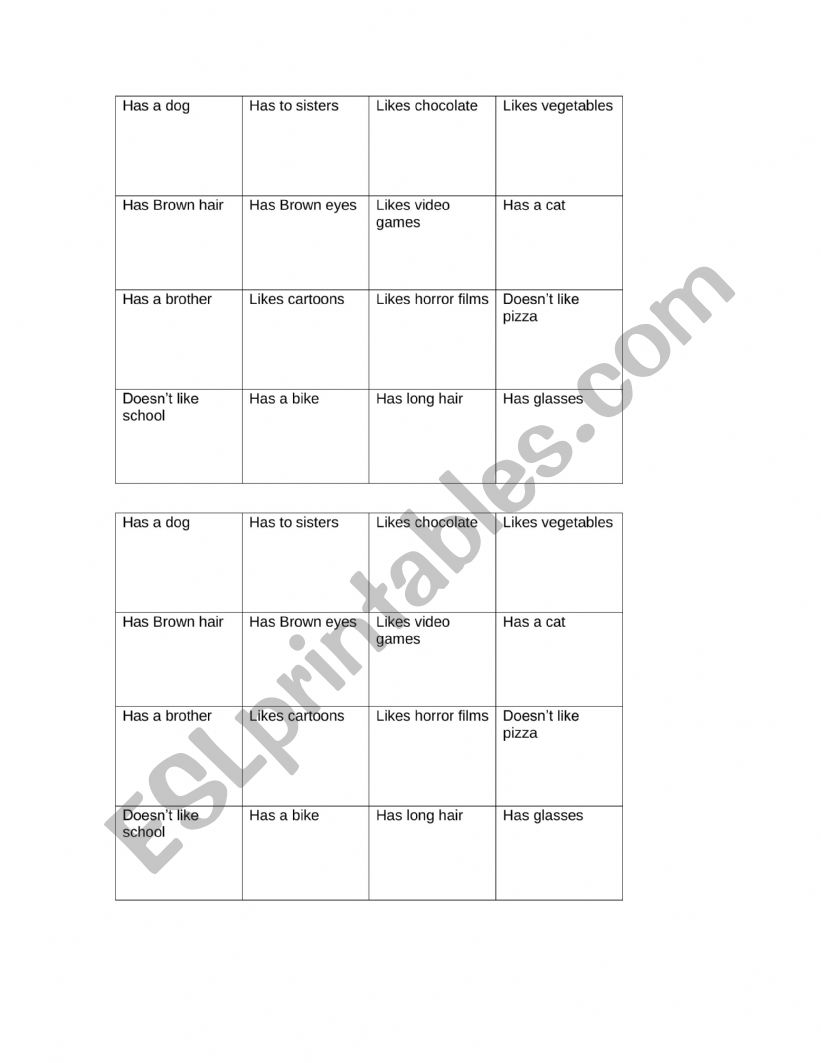 HUMAN BINGO worksheet