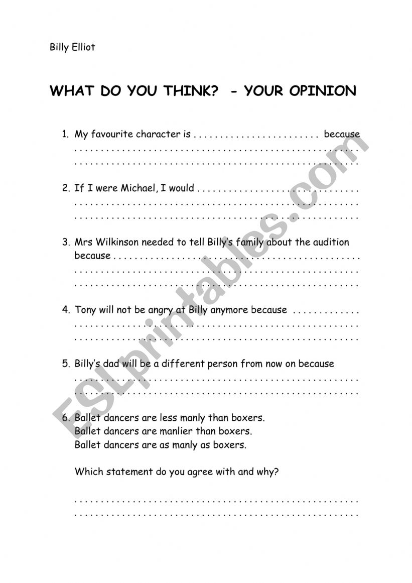 Billy Elliot worksheet