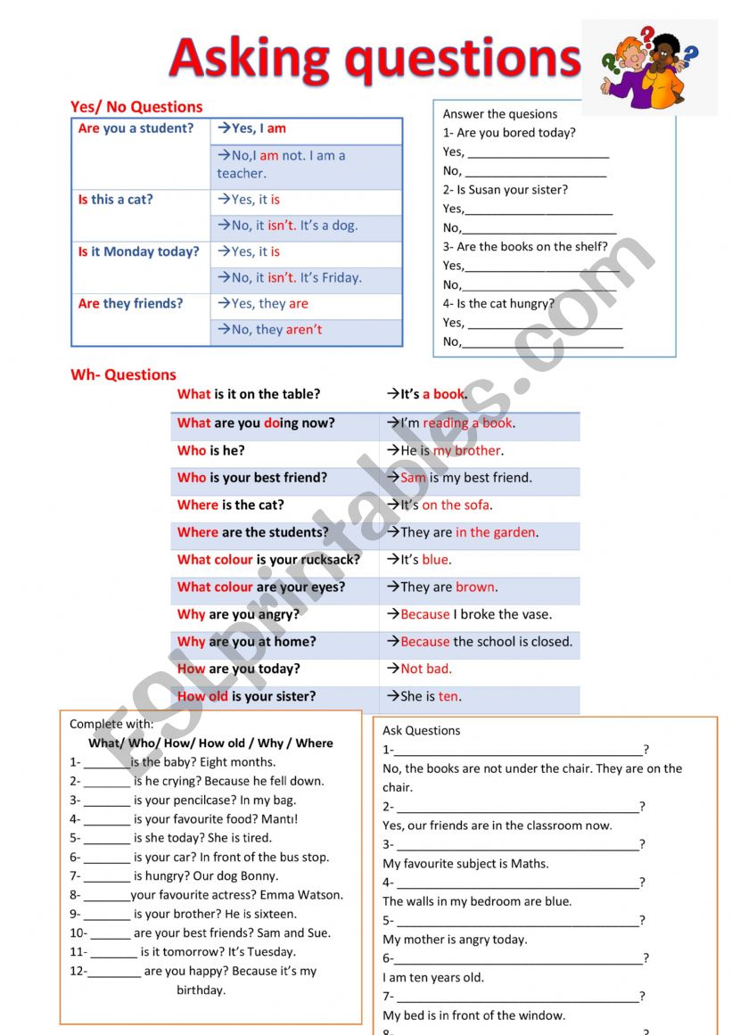 Asking questions worksheet