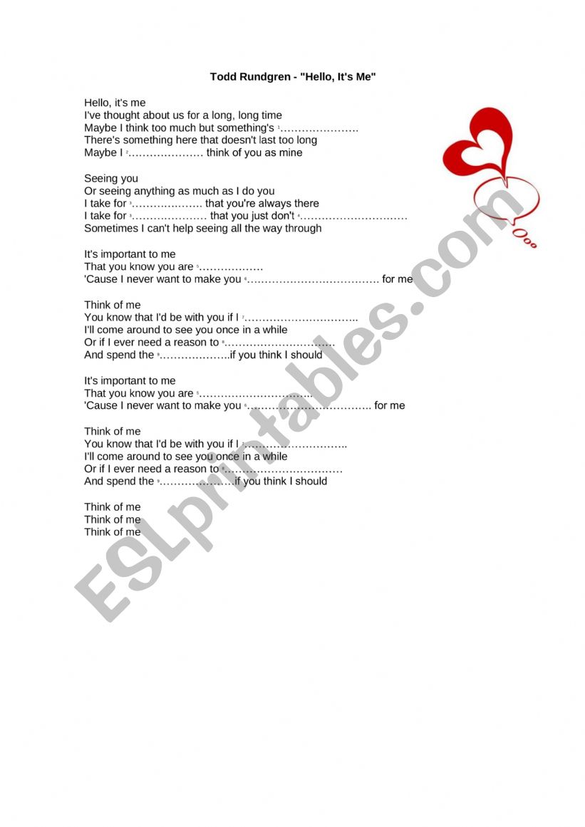 A song about relationships worksheet