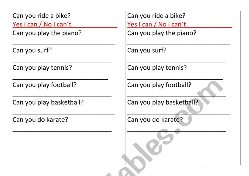 CAN OR CANT worksheet
