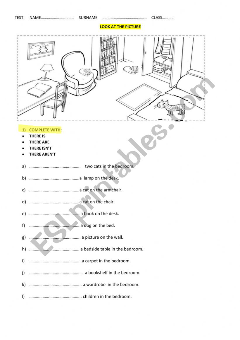 TEST : HOUSE AND FORNITURE worksheet