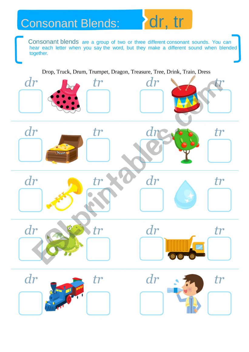 Phonics- dr, tr worksheet